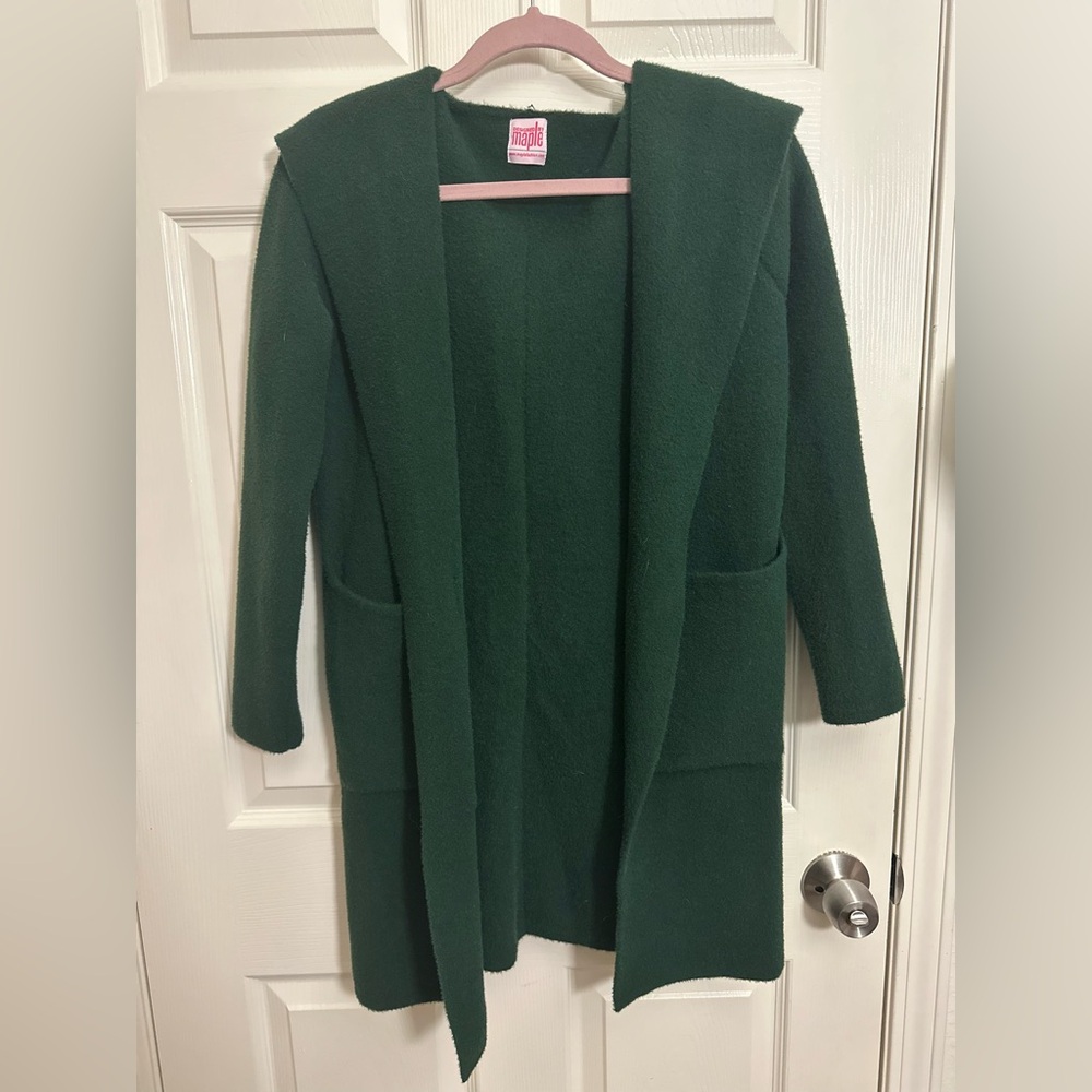(Designed by Maple) Forest Green Wool Blend Hooded Cardigan, Size M